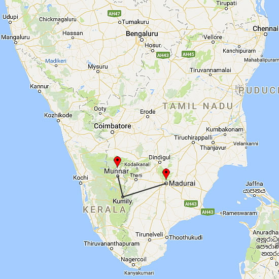 Madurai to Munnar Route Map